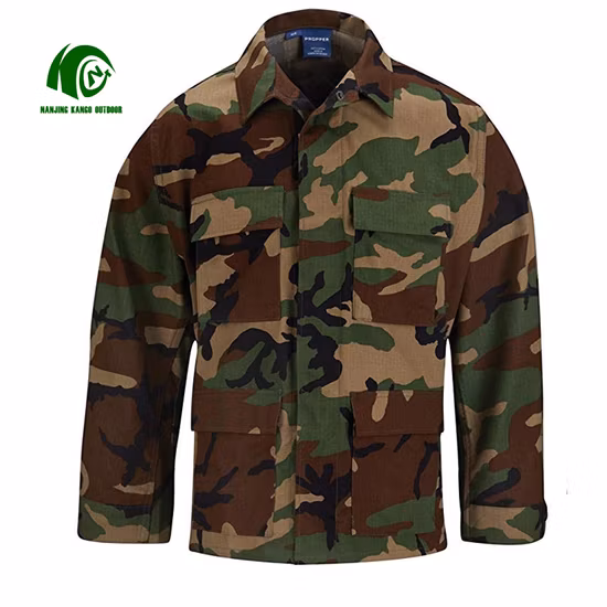 Policial Militar Estilo Militar Combate Tático 65% Poliéster e 35% Algodão Camuflagem Woodland Bdu Uniforme Estilo do Exército