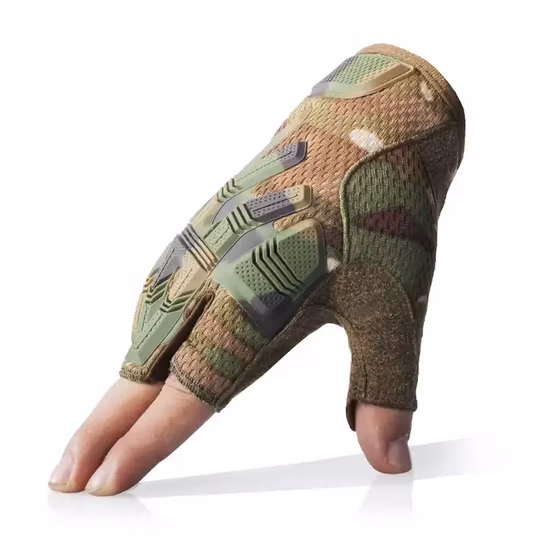 Luvas de motocicleta de borracha dura sem dedos de combate tático